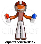Orange Football Player Man Holding A Red Pill And Blue Pill