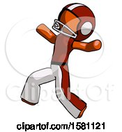 Poster, Art Print Of Orange Football Player Man Running Away In Hysterical Panic Direction Left