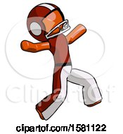 Orange Football Player Man Running Away In Hysterical Panic Direction Right