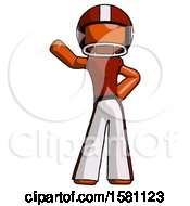 Poster, Art Print Of Orange Football Player Man Waving Right Arm With Hand On Hip