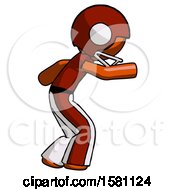 Poster, Art Print Of Orange Football Player Man Sneaking While Reaching For Something
