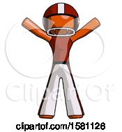 Poster, Art Print Of Orange Football Player Man Surprise Pose Arms And Legs Out