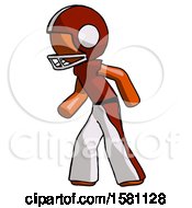 Poster, Art Print Of Orange Football Player Man Suspense Action Pose Facing Left