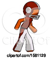 Poster, Art Print Of Orange Football Player Man Suspense Action Pose Facing Right