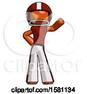 Poster, Art Print Of Orange Football Player Man Waving Left Arm With Hand On Hip