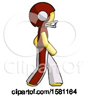 Poster, Art Print Of Yellow Football Player Man Walking Right Side View