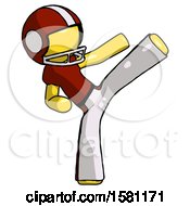 Poster, Art Print Of Yellow Football Player Man Ninja Kick Right