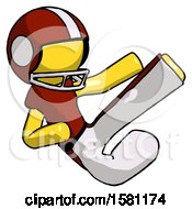 Poster, Art Print Of Yellow Football Player Man Flying Ninja Kick Right