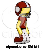 Poster, Art Print Of Yellow Football Player Man Kneeling Angle View Right