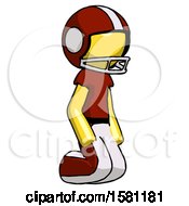 Yellow Football Player Man Kneeling Angle View Right