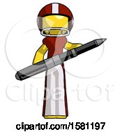 Yellow Football Player Man Posing Confidently With Giant Pen