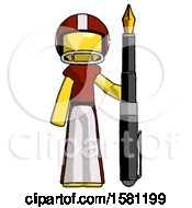 Poster, Art Print Of Yellow Football Player Man Holding Giant Calligraphy Pen
