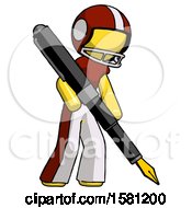 Poster, Art Print Of Yellow Football Player Man Drawing Or Writing With Large Calligraphy Pen