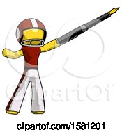 Poster, Art Print Of Yellow Football Player Man Pen Is Mightier Than The Sword Calligraphy Pose