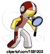 Poster, Art Print Of Yellow Football Player Man Inspecting With Large Magnifying Glass Right