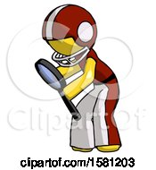 Yellow Football Player Man Inspecting With Large Magnifying Glass Left