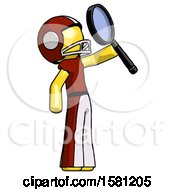 Poster, Art Print Of Yellow Football Player Man Inspecting With Large Magnifying Glass Facing Up