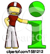 Poster, Art Print Of Yellow Football Player Man With Info Symbol Leaning Up Against It