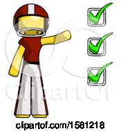 Poster, Art Print Of Yellow Football Player Man Standing By List Of Checkmarks