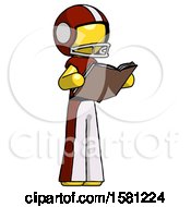 Poster, Art Print Of Yellow Football Player Man Reading Book While Standing Up Facing Away
