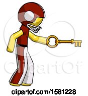 Poster, Art Print Of Yellow Football Player Man With Big Key Of Gold Opening Something