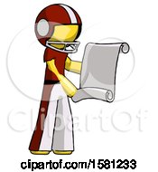 Poster, Art Print Of Yellow Football Player Man Holding Blueprints Or Scroll