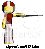 Poster, Art Print Of Yellow Football Player Man Standing With Ninja Sword Katana Pointing Right