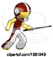 Poster, Art Print Of Yellow Football Player Man Stabbing With Ninja Sword Katana