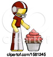 Poster, Art Print Of Yellow Football Player Man With Giant Cupcake Dessert