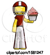 Poster, Art Print Of Yellow Football Player Man Presenting Pink Cupcake To Viewer