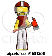 Poster, Art Print Of Yellow Football Player Man Holding Red Fire Fighters Ax