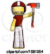 Poster, Art Print Of Yellow Football Player Man Holding Up Red Firefighters Ax