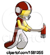 Poster, Art Print Of Yellow Football Player Man With Ax Hitting Striking Or Chopping