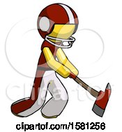 Poster, Art Print Of Yellow Football Player Man Striking With A Red Firefighters Ax