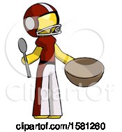 Poster, Art Print Of Yellow Football Player Man With Empty Bowl And Spoon Ready To Make Something