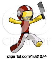 Poster, Art Print Of Yellow Football Player Man Psycho Running With Meat Cleaver