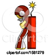 Poster, Art Print Of Yellow Football Player Man Leaning Against Dynimate Large Stick Ready To Blow