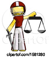 Poster, Art Print Of Yellow Football Player Man Justice Concept With Scales And Sword Justicia Derived