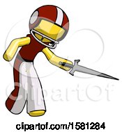 Poster, Art Print Of Yellow Football Player Man Sword Pose Stabbing Or Jabbing