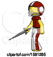 Poster, Art Print Of Yellow Football Player Man With Sword Walking Confidently