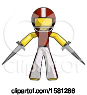 Poster, Art Print Of Yellow Football Player Man Two Sword Defense Pose