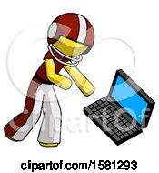 Poster, Art Print Of Yellow Football Player Man Throwing Laptop Computer In Frustration