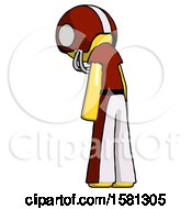 Poster, Art Print Of Yellow Football Player Man Depressed With Head Down Back To Viewer Left