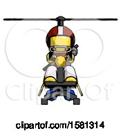 Poster, Art Print Of Yellow Football Player Man Flying In Gyrocopter Front View