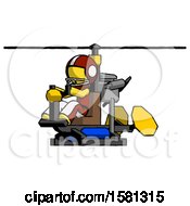 Poster, Art Print Of Yellow Football Player Man Flying In Gyrocopter Front Side Angle View