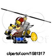 Poster, Art Print Of Yellow Football Player Man Flying In Gyrocopter Front Side Angle Top View