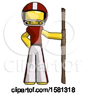 Poster, Art Print Of Yellow Football Player Man Holding Staff Or Bo Staff
