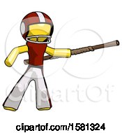 Poster, Art Print Of Yellow Football Player Man Bo Staff Pointing Right Kung Fu Pose
