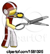 Poster, Art Print Of Yellow Football Player Man Holding Giant Scissors Cutting Out Something