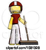 Poster, Art Print Of Yellow Football Player Man Standing With Industrial Broom